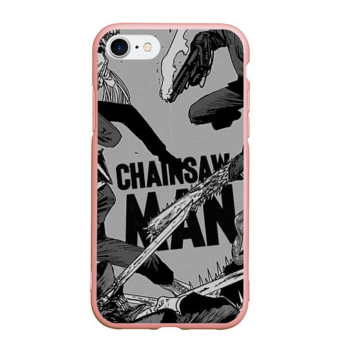 Чехол iPhone 7/8 матовый Chainsaw man comix / 3D-Светло-розовый – фото 1