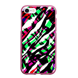 Чехол iPhone 7/8 матовый Разноцветная Зебра, цвет: 3D-малиновый