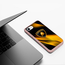 Чехол iPhone 7/8 матовый Lamborghini - Жёлто-чёрный абстракция, цвет: 3D-светло-розовый — фото 2
