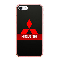 Чехол iPhone 7/8 матовый Mitsubishi - логотип - красная полоса, цвет: 3D-светло-розовый