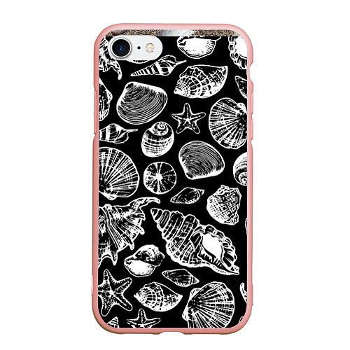 Чехол iPhone 7/8 матовый Паттерн из морских ракушек / 3D-Светло-розовый – фото 1