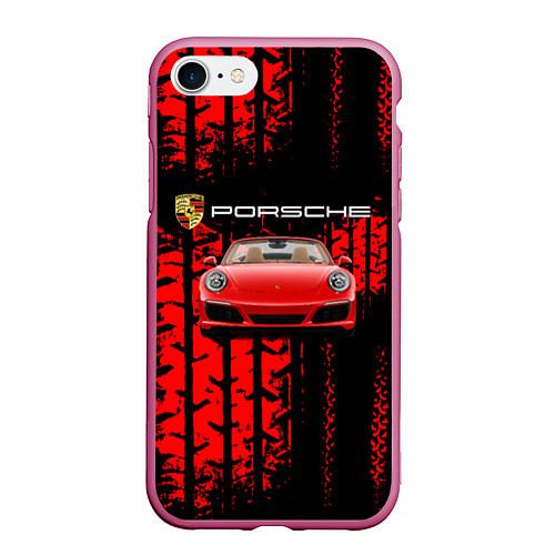 Чехол iPhone 7/8 матовый Porsche - авто / 3D-Малиновый – фото 1