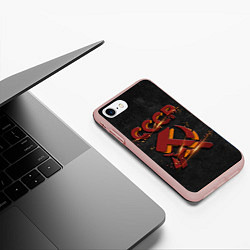 Чехол iPhone 7/8 матовый Серп и молот символ СССР, цвет: 3D-светло-розовый — фото 2