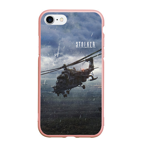 Чехол iPhone 7/8 матовый STALKER Вертолёт Над Зоной / 3D-Светло-розовый – фото 1
