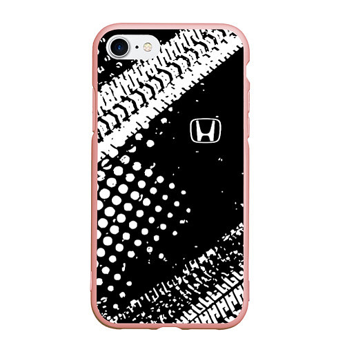 Чехол iPhone 7/8 матовый Honda - белые следы шин / 3D-Светло-розовый – фото 1