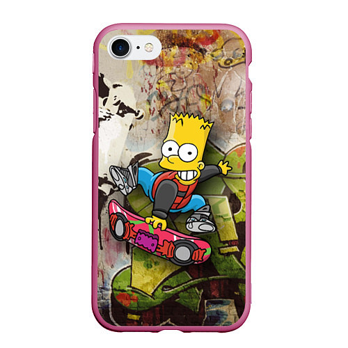 Чехол iPhone 7/8 матовый Скейтбордист Барт Симпсон на фоне граффити / 3D-Малиновый – фото 1