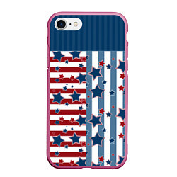 Чехол iPhone 7/8 матовый Blue stars on a striped pattern, цвет: 3D-малиновый
