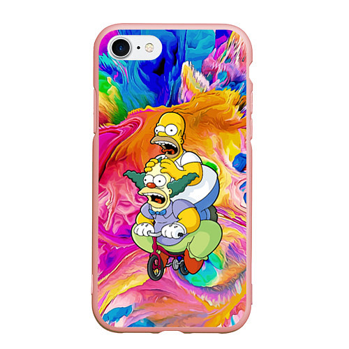 Чехол iPhone 7/8 матовый Гомер Симпсон и клоун Красти едут на детском велос / 3D-Светло-розовый – фото 1