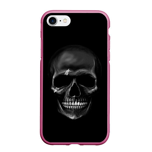 Чехол iPhone 7/8 матовый Карбоновый череп / 3D-Малиновый – фото 1
