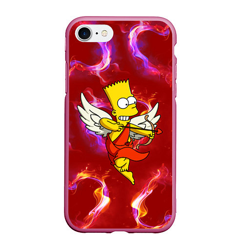 Чехол iPhone 7/8 матовый Барт Симпсон стреляет из лука в сердце / 3D-Малиновый – фото 1