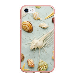 Чехол iPhone 7/8 матовый Океанские ракушки и морские звёзды на песке, цвет: 3D-светло-розовый