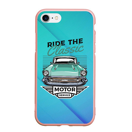 Чехол iPhone 7/8 матовый Ride the classic - ретро авто / 3D-Светло-розовый – фото 1