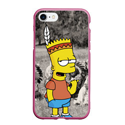 Чехол iPhone 7/8 матовый Барт Симпсон - начинающий индеец, цвет: 3D-малиновый