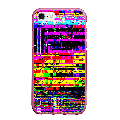 Чехол iPhone 7/8 матовый Яркий пиксельный красочный глитч / 3D-Малиновый – фото 1