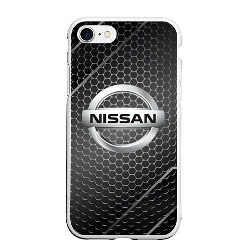 Чехол iPhone 7/8 матовый Nissan метал карбон / 3D-Белый – фото 1
