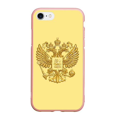 Чехол iPhone 7/8 матовый Герб России - золото / 3D-Светло-розовый – фото 1