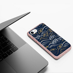 Чехол iPhone 7/8 матовый Японский узор волны, цвет: 3D-светло-розовый — фото 2