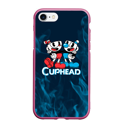 Чехол iPhone 7/8 матовый Cuphead синий огонь / 3D-Малиновый – фото 1