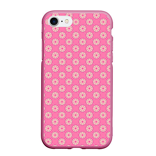 Чехол iPhone 7/8 матовый Белые цветочки на розовом фоне / 3D-Малиновый – фото 1