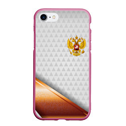 Чехол iPhone 7/8 матовый Герб РФ с золотой вставкой, цвет: 3D-малиновый