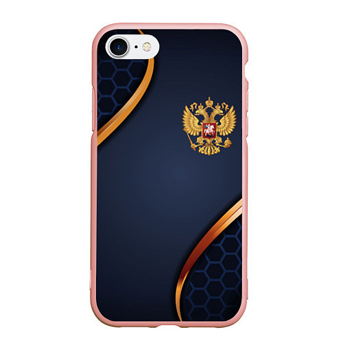 Чехол iPhone 7/8 матовый Blue & gold герб России / 3D-Светло-розовый – фото 1