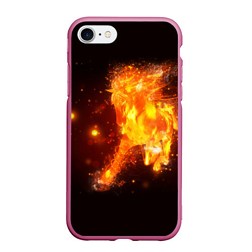 Чехол iPhone 7/8 матовый Огненная лошадь мчит галопом / 3D-Малиновый – фото 1