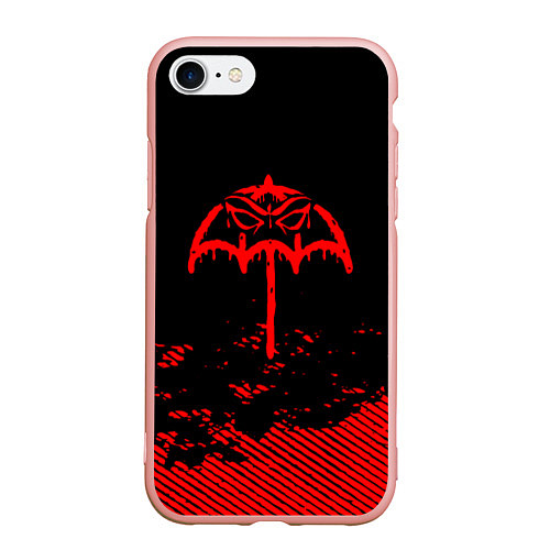 Чехол iPhone 7/8 матовый Bring Me the Horizon красный фонтик / 3D-Светло-розовый – фото 1