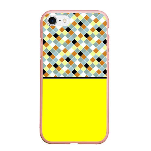Чехол iPhone 7/8 матовый Желтый неоновый комбинированный узор / 3D-Светло-розовый – фото 1