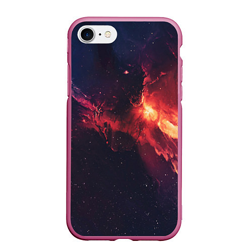 Чехол iPhone 7/8 матовый Красивая космическая туманность / 3D-Малиновый – фото 1