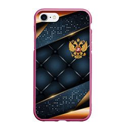 Чехол iPhone 7/8 матовый Золотой герб России на объемном фоне, цвет: 3D-малиновый