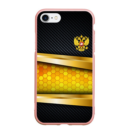 Чехол iPhone 7/8 матовый Black & gold - герб России / 3D-Светло-розовый – фото 1