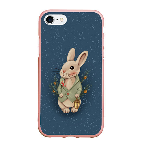 Чехол iPhone 7/8 матовый Кролик с фонариком / 3D-Светло-розовый – фото 1