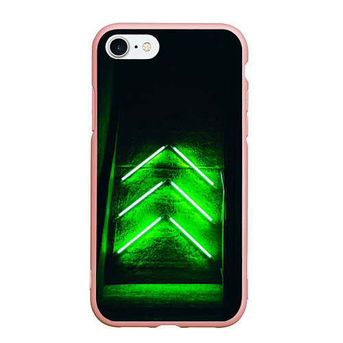 Чехол iPhone 7/8 матовый Неоновые зелёные стрелки во тьме / 3D-Светло-розовый – фото 1