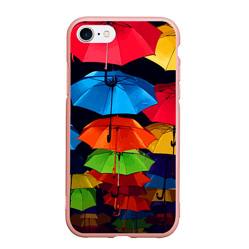 Чехол iPhone 7/8 матовый Разноцветные зонтики - композиция / 3D-Светло-розовый – фото 1