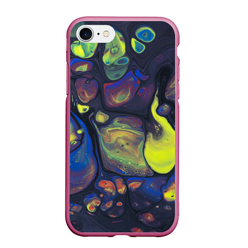 Чехол iPhone 7/8 матовый Неоновые светящиеся камни / 3D-Малиновый – фото 1