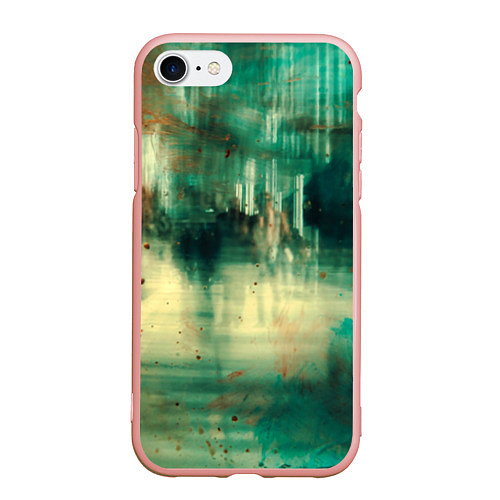 Чехол iPhone 7/8 матовый Абстрактные зелёные краски и силуэты людей / 3D-Светло-розовый – фото 1