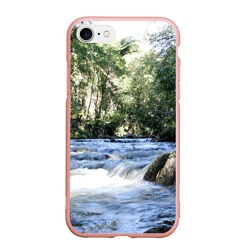 Чехол iPhone 7/8 матовый Течёт река в лесу / 3D-Светло-розовый – фото 1