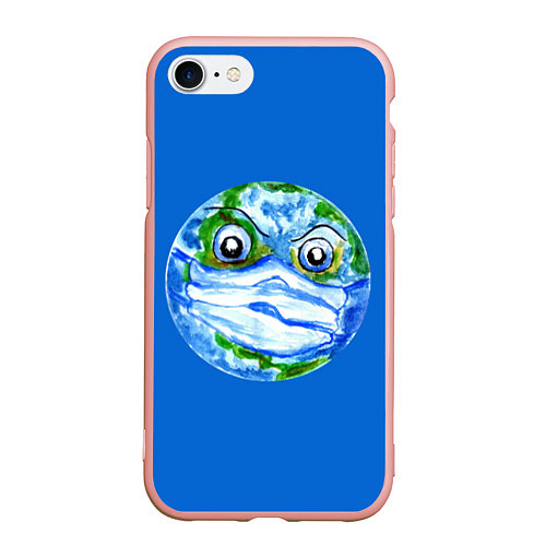 Чехол iPhone 7/8 матовый Злая планета Земля в маске / 3D-Светло-розовый – фото 1