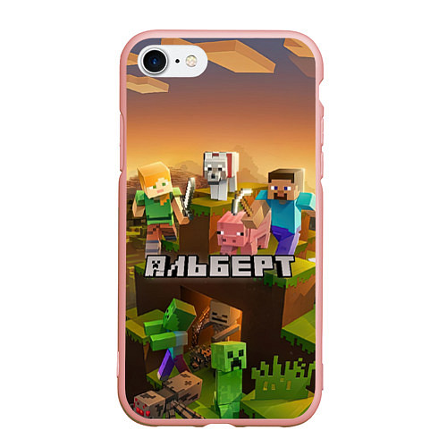 Чехол iPhone 7/8 матовый Альберт Minecraft / 3D-Светло-розовый – фото 1