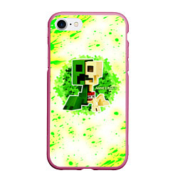 Чехол iPhone 7/8 матовый Minecraft creeper green, цвет: 3D-малиновый