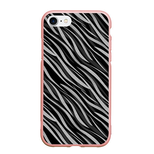 Чехол iPhone 7/8 матовый Полосатый черно-серый узор Зебра / 3D-Светло-розовый – фото 1