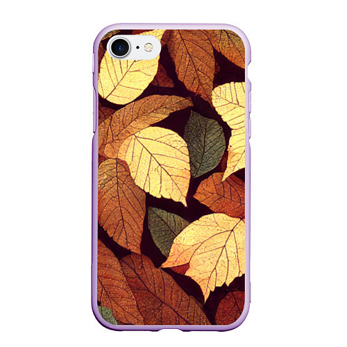 Чехол iPhone 7/8 матовый Листья осени узор / 3D-Сиреневый – фото 1
