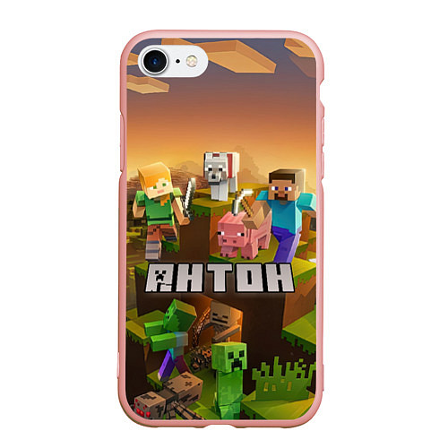 Чехол iPhone 7/8 матовый Антон Minecraft / 3D-Светло-розовый – фото 1