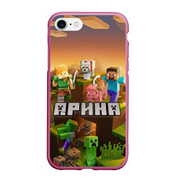 Чехол iPhone 7/8 матовый Арина Minecraft, цвет: 3D-малиновый