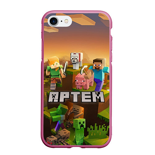 Чехол iPhone 7/8 матовый Артем Minecraft / 3D-Малиновый – фото 1