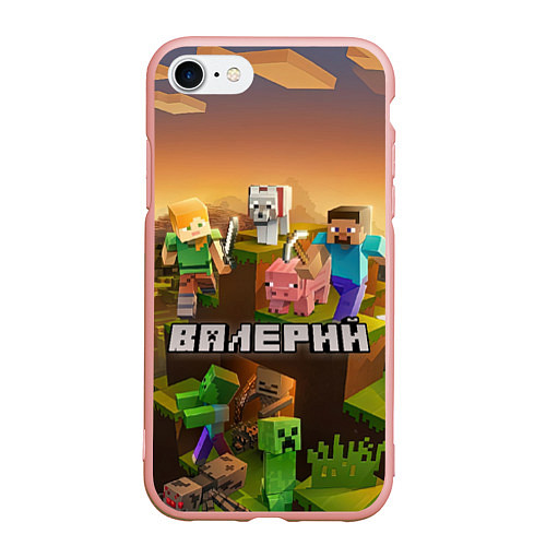 Чехол iPhone 7/8 матовый Валерий Minecraft / 3D-Светло-розовый – фото 1