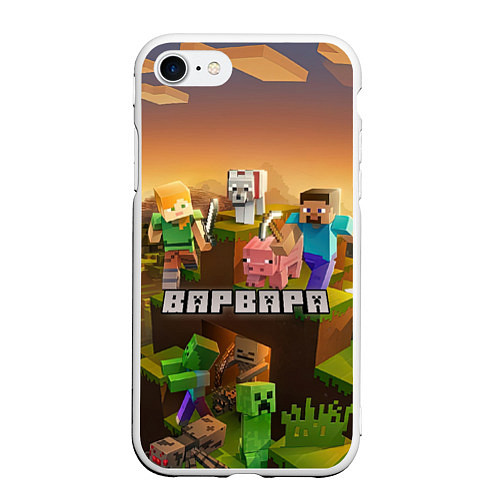 Чехол iPhone 7/8 матовый Варвара Minecraft / 3D-Белый – фото 1