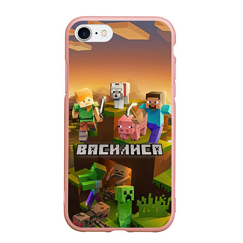 Чехол iPhone 7/8 матовый Василиса Minecraft / 3D-Светло-розовый – фото 1