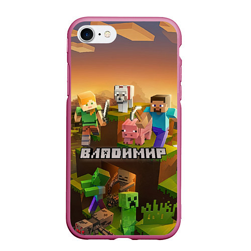 Чехол iPhone 7/8 матовый Владимир Minecraft / 3D-Малиновый – фото 1