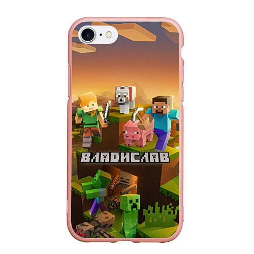 Чехол iPhone 7/8 матовый Владислав Minecraft / 3D-Светло-розовый – фото 1